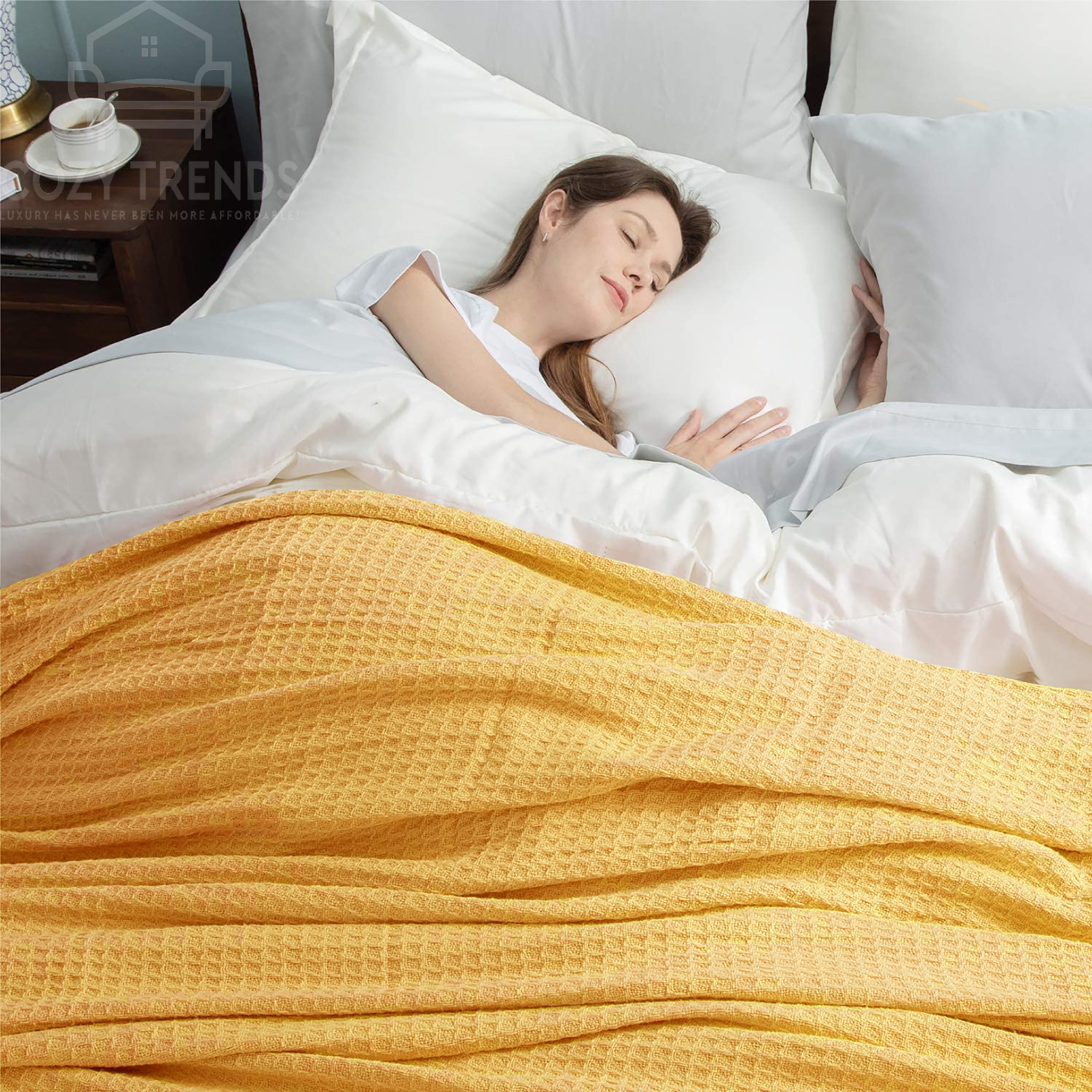 Couvertures thermiques toutes saisons 100 % coton gaufré de poids moyen