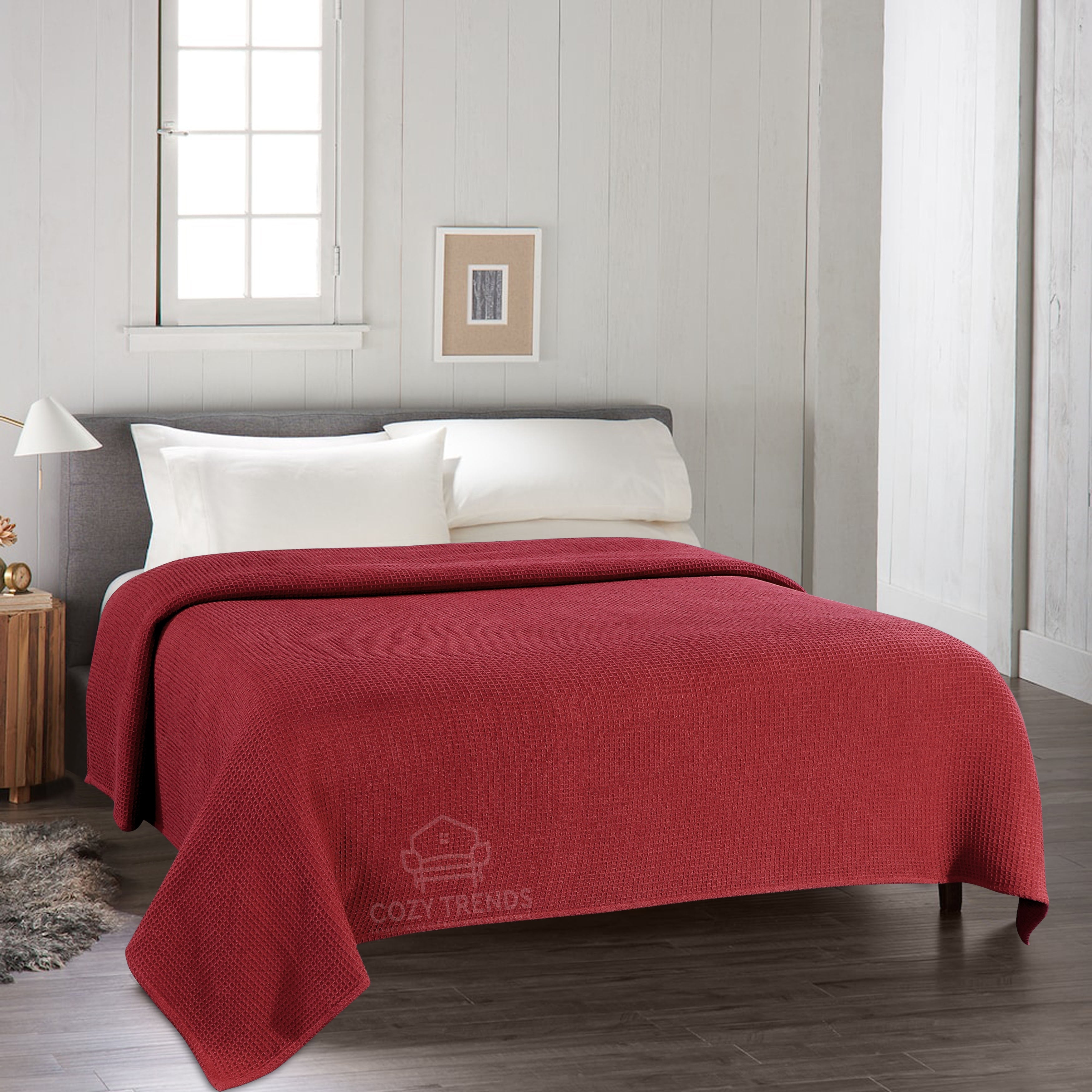 Couvertures thermiques toutes saisons 100 % coton gaufré de poids moyen