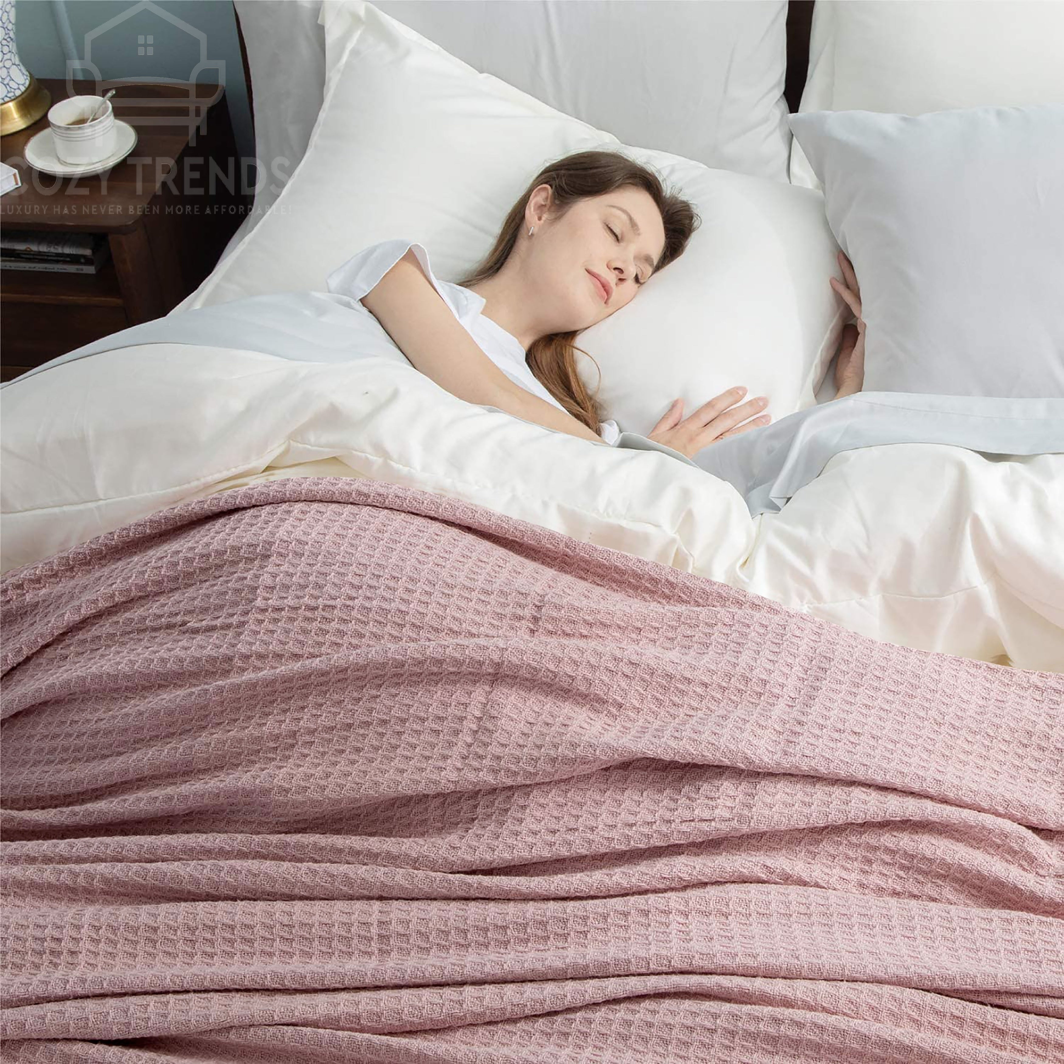 Couvertures thermiques toutes saisons 100 % coton gaufré de poids moyen