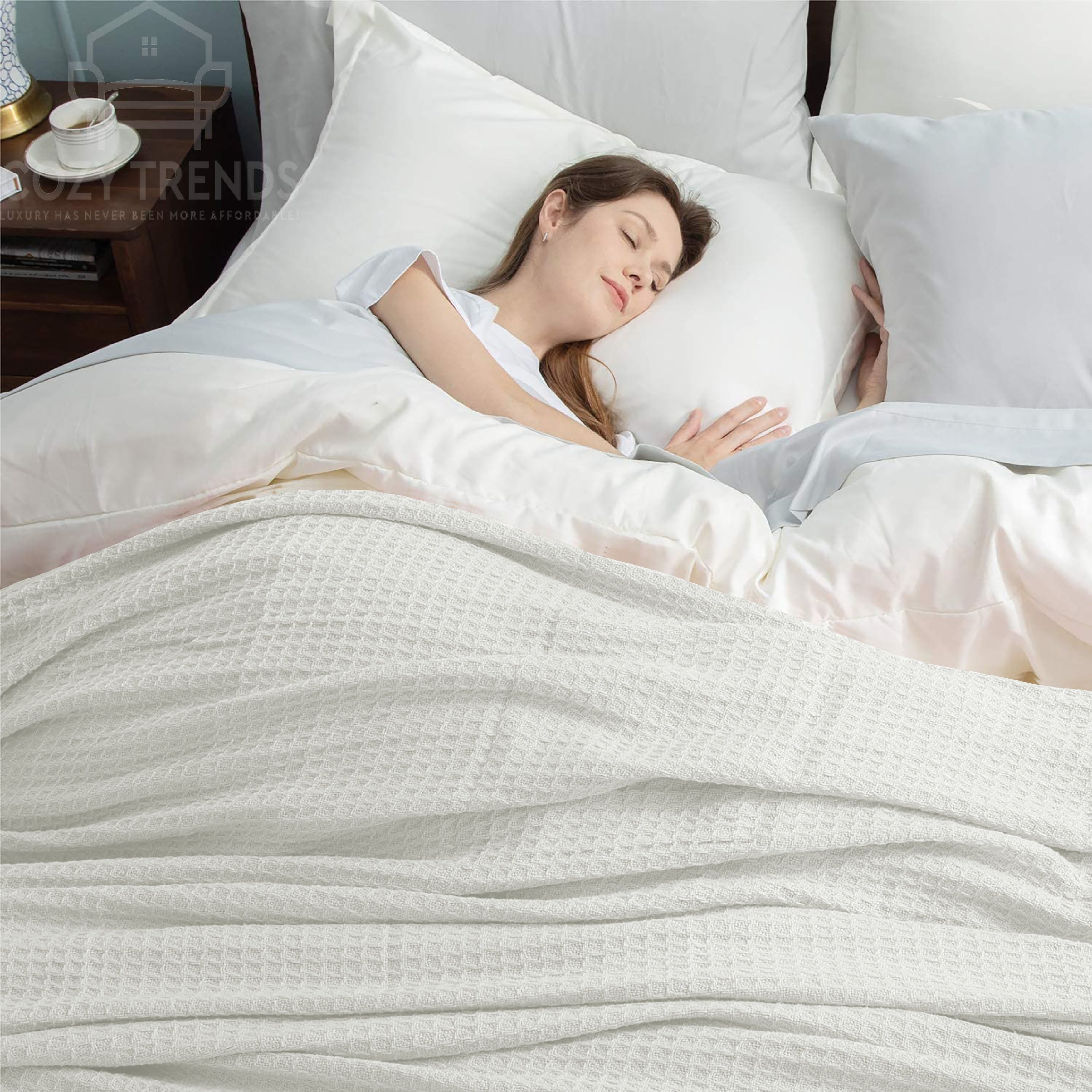 Couvertures thermiques toutes saisons 100 % coton gaufré de poids moyen