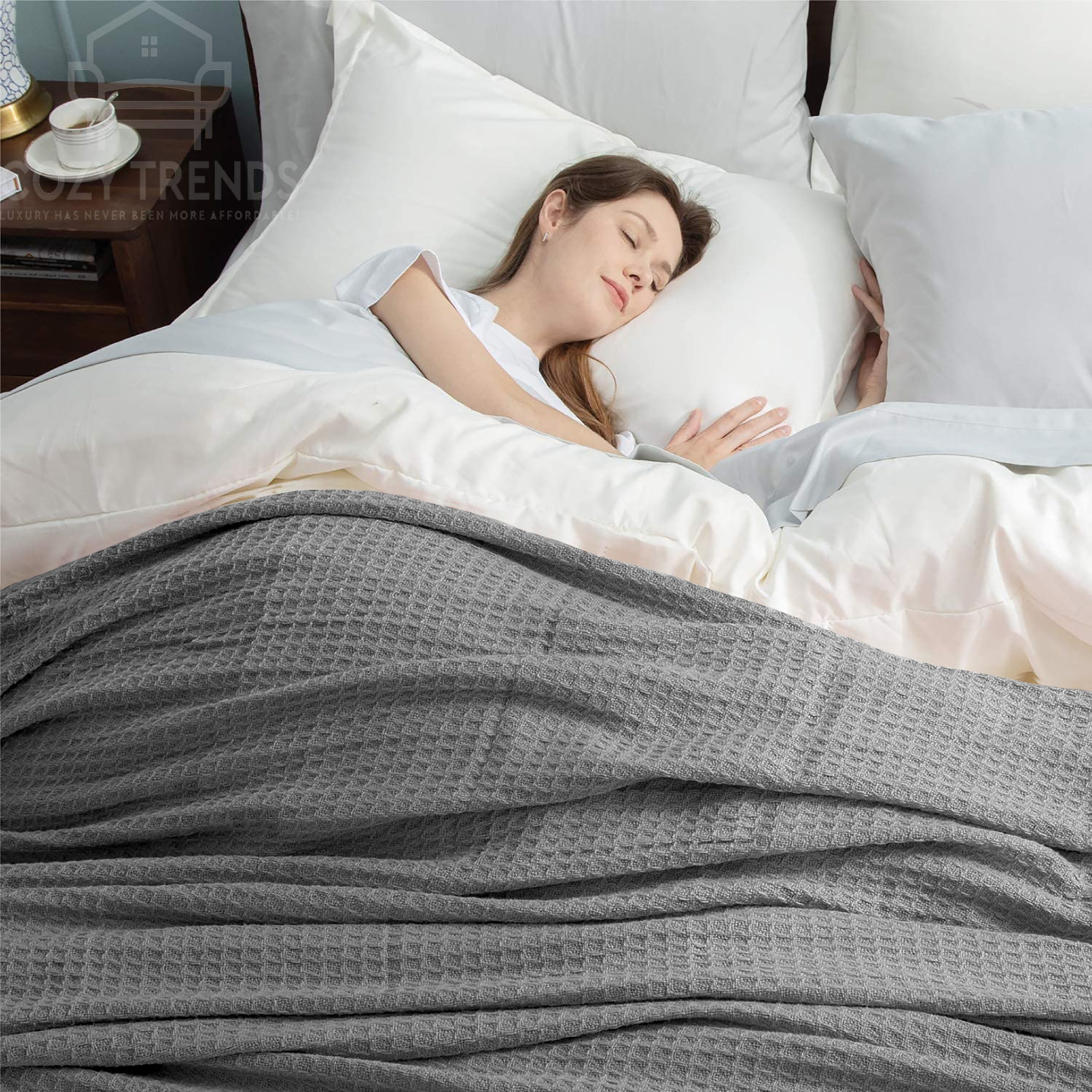 Couvertures thermiques toutes saisons 100 % coton gaufré de poids moyen