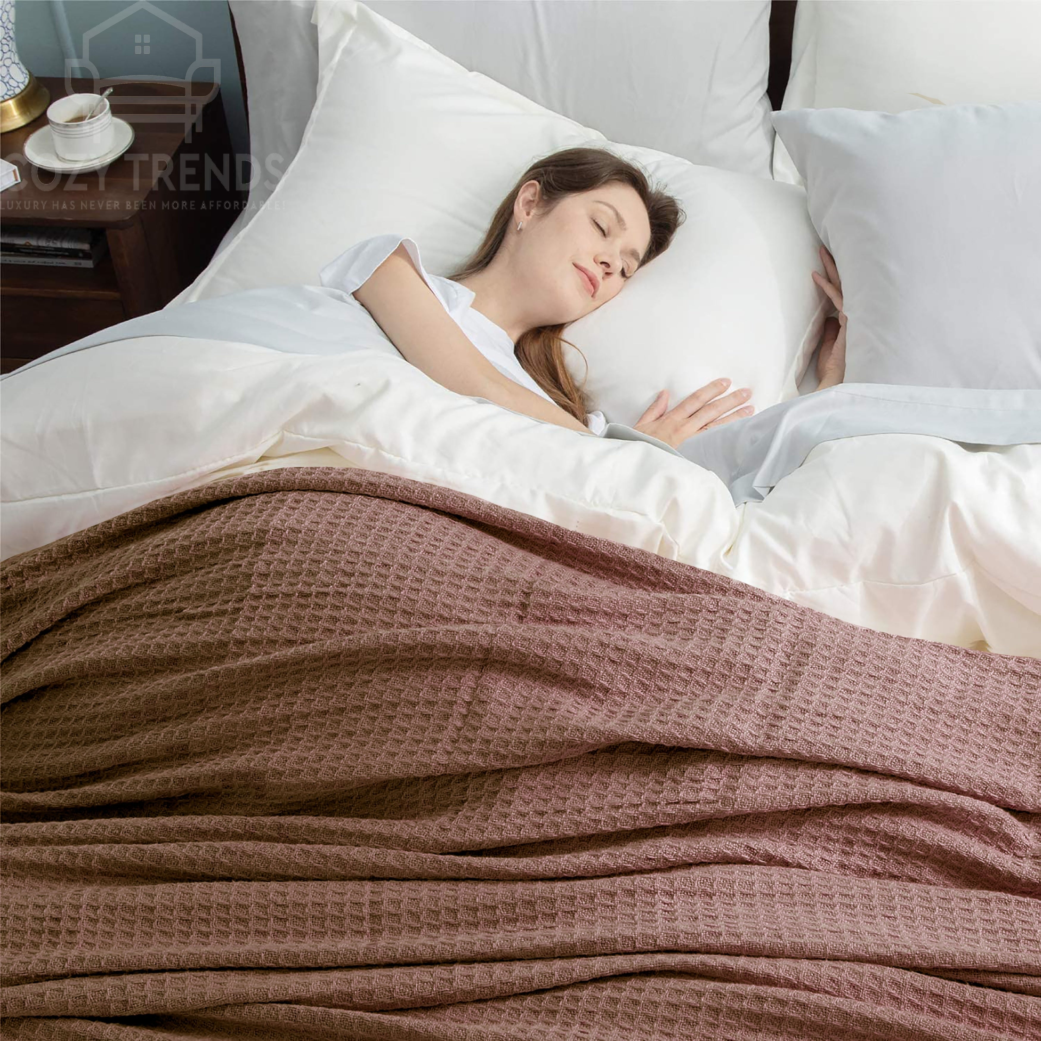 Couvertures thermiques toutes saisons 100 % coton gaufré de poids moyen