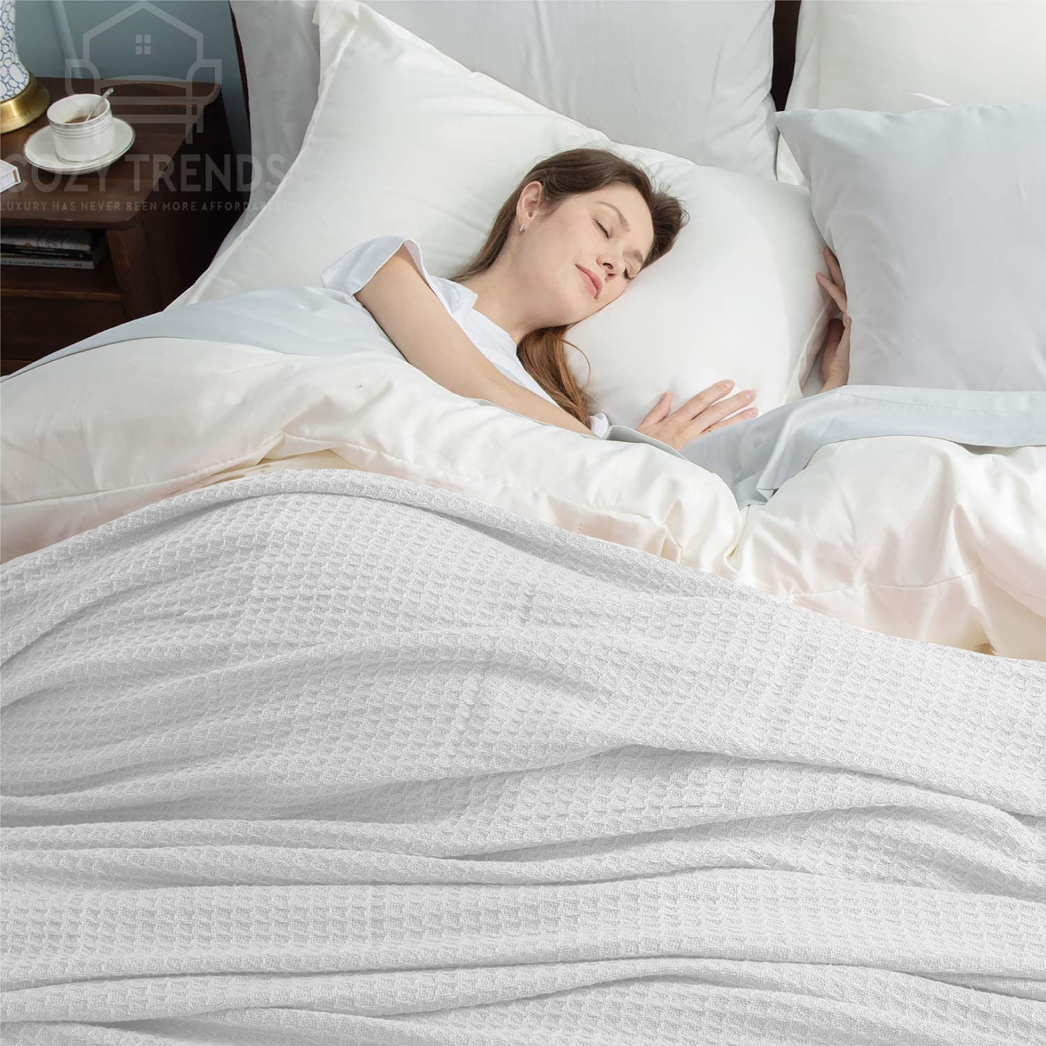 Couvertures thermiques toutes saisons 100 % coton gaufré de poids moyen