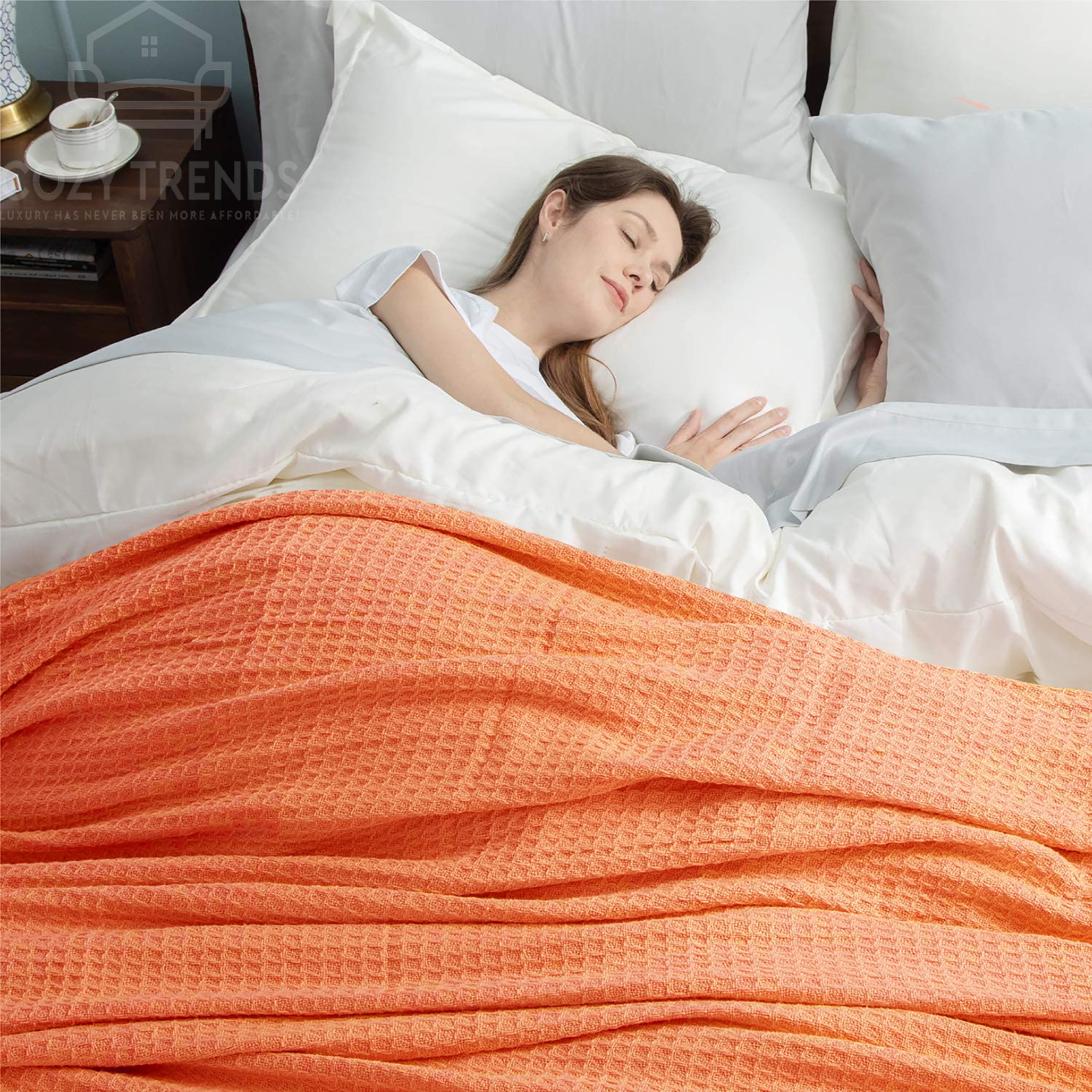 Couvertures thermiques toutes saisons 100 % coton gaufré de poids moyen