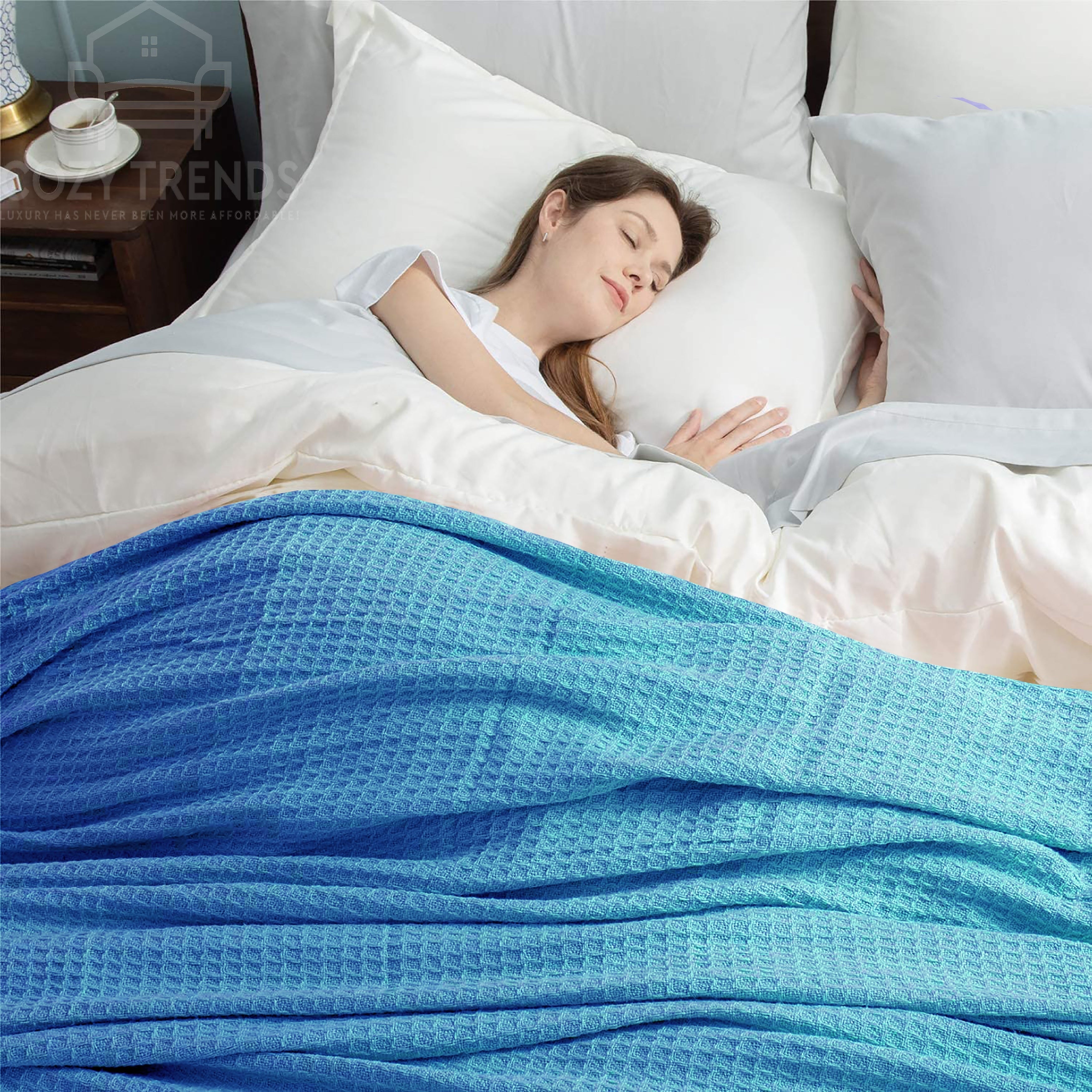 Couvertures thermiques toutes saisons 100 % coton gaufré de poids moyen