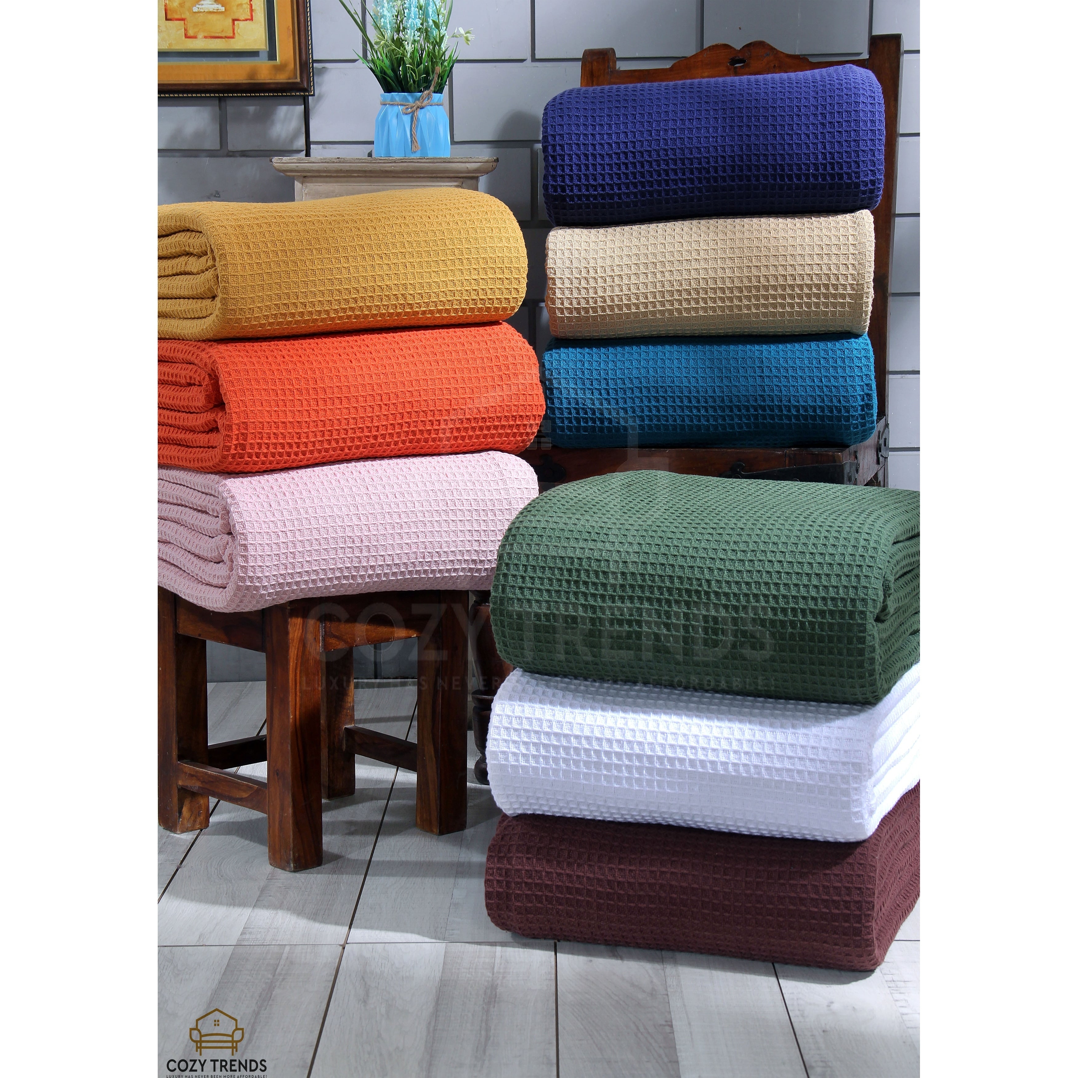 Couvertures thermiques toutes saisons 100 % coton gaufré de poids moyen