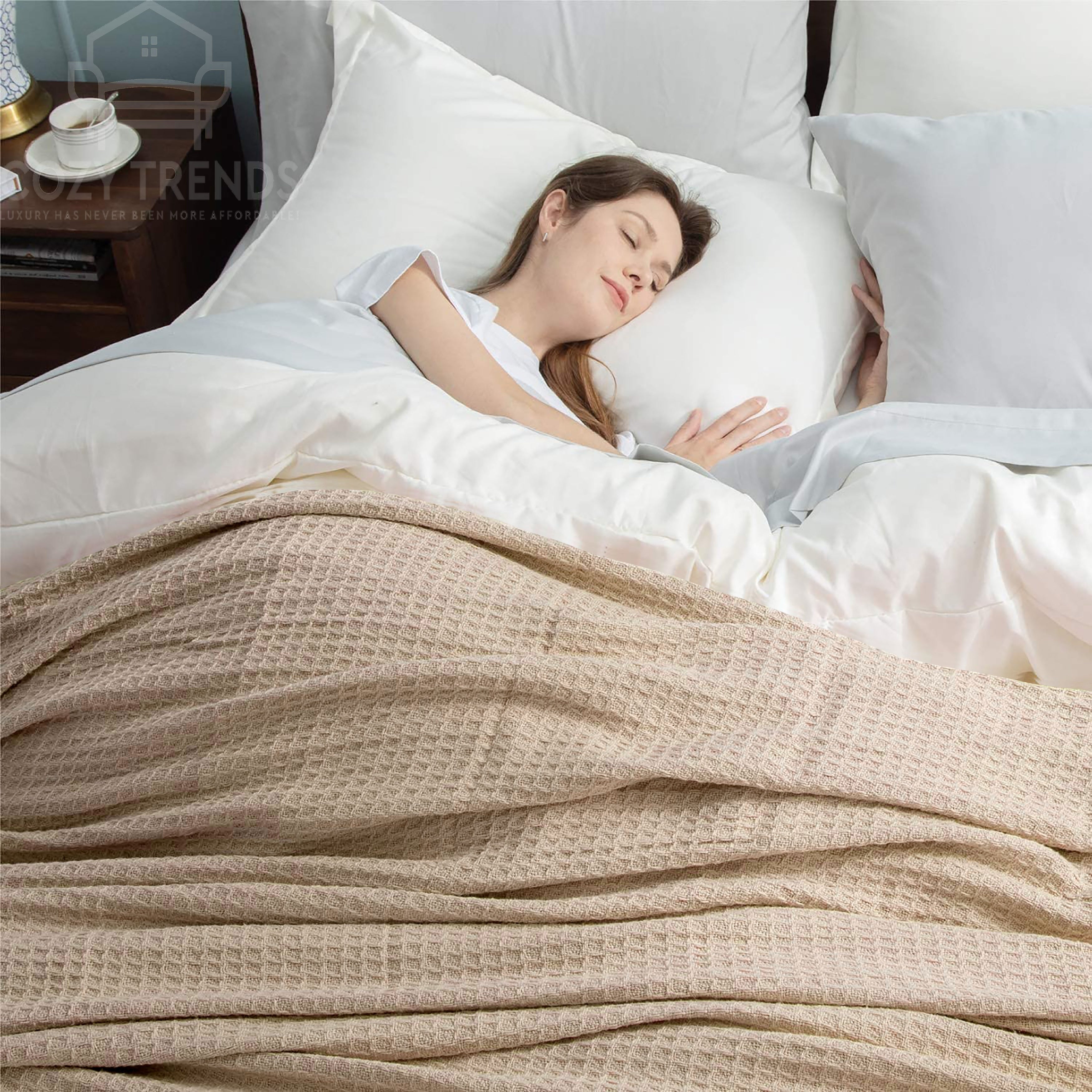 Couvertures thermiques toutes saisons 100 % coton gaufré de poids moyen